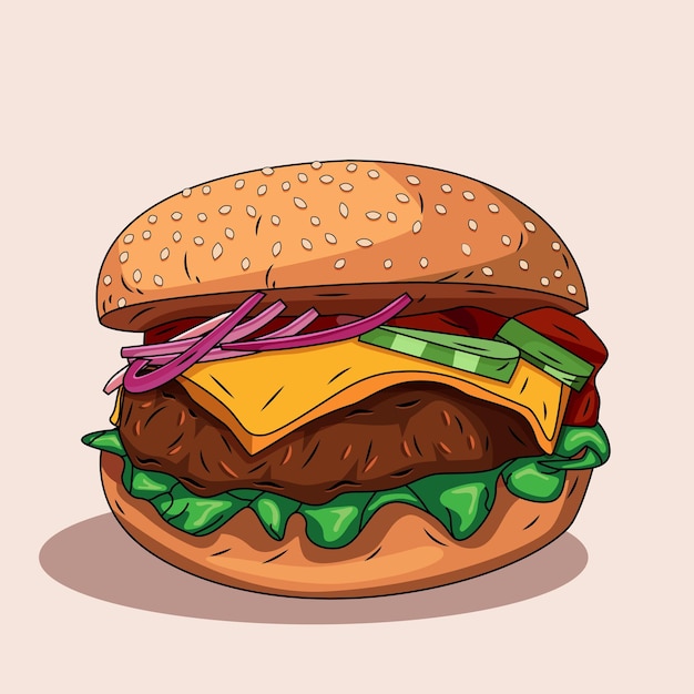 Vector tasty burger with meat . vector isolated object