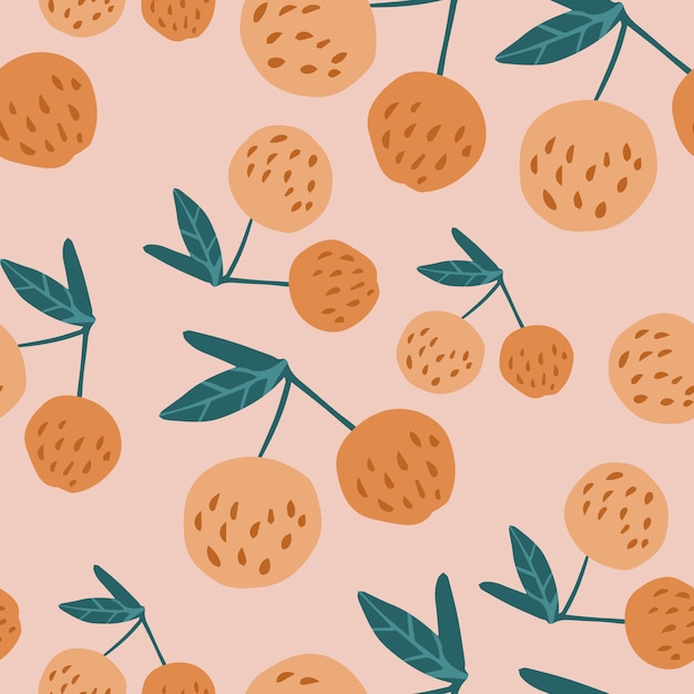 Tasty cherry berries and leaves seamless pattern