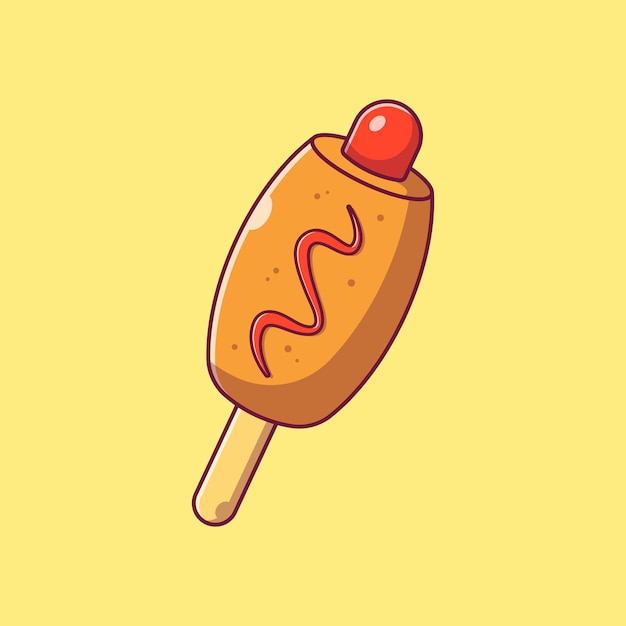 Vector tasty corn dog fast food with ketchup flat