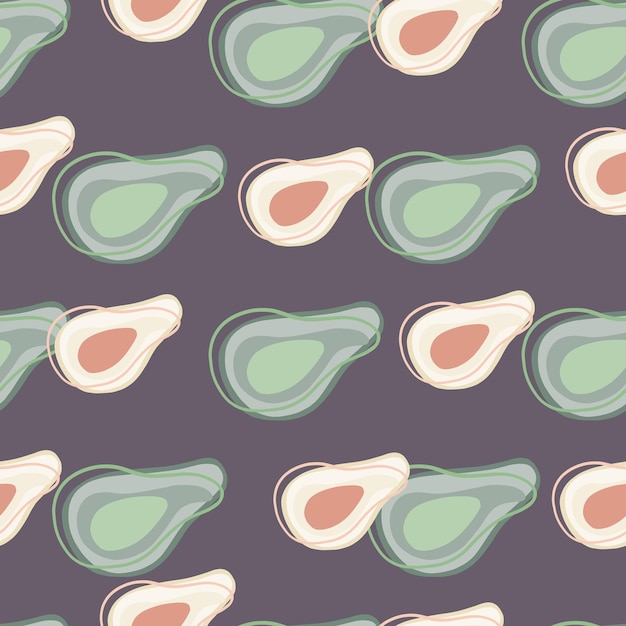 Tasty food seamless pattern with abstract avocado doodle silhouettes