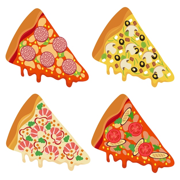 Vettore gustose fette di pizza fresca isolati su sfondo bianco
