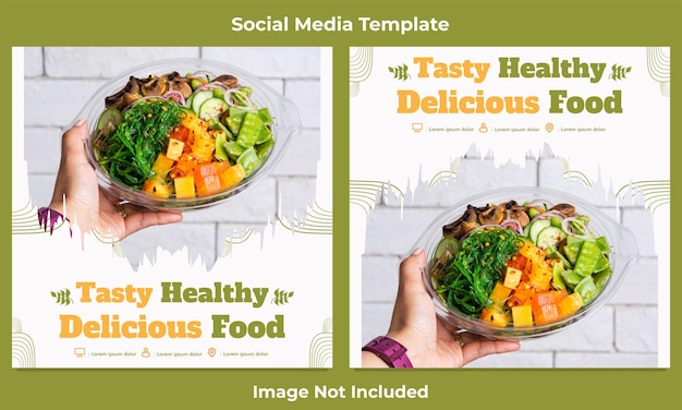 벡터 맛있는 건강 식품 소셜 미디어 포스트 템플릿 디자인