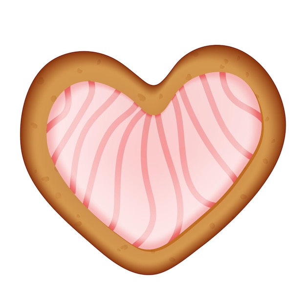 Vettore deliziosi biscotti a forma di cuore decorati con glassa rosa dolci per la festa di san valentino vector