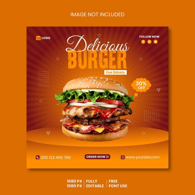 Tasty and hot spicy burger social media post design