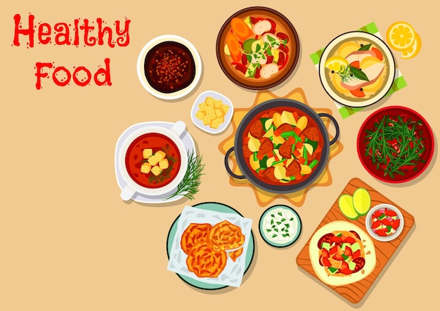 Значок вкусных обеденных блюд для дизайна темы еды