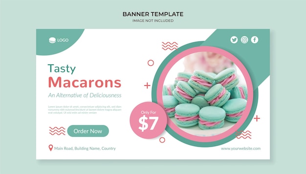 Tasty macarons food banner template