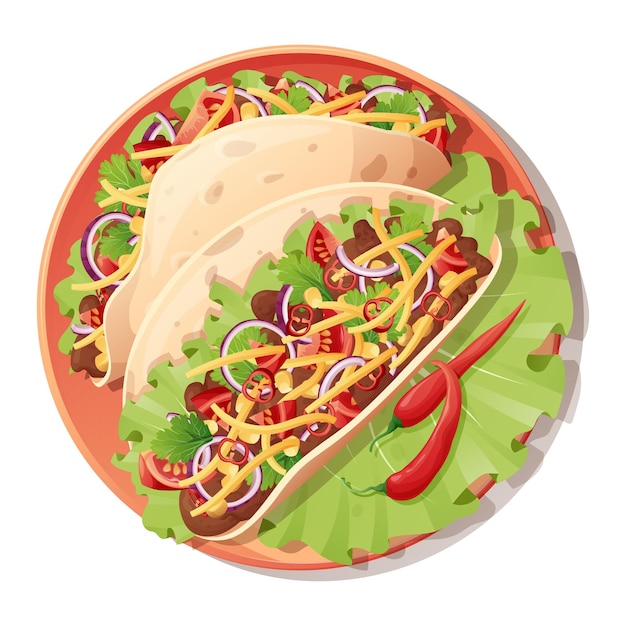 Vector tasty mexican is on a plate traditional mexican foodtortillas with a filling on isolated background