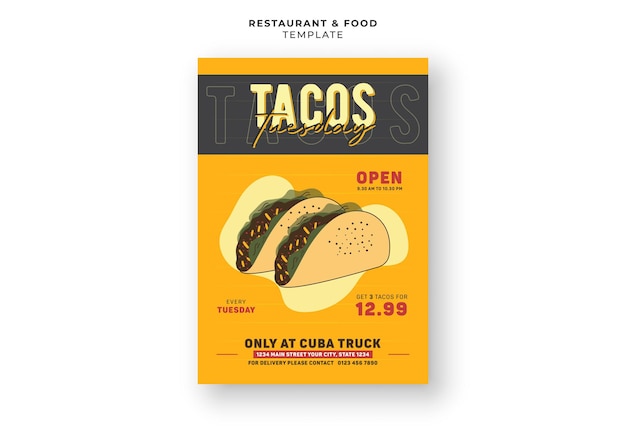 Vector tasty mexican tacos restaurant menu cover social media flyer banner design