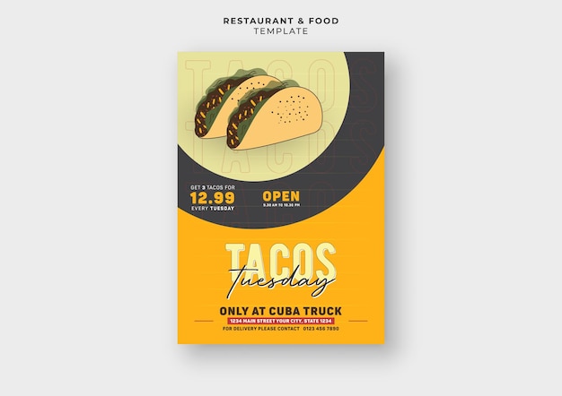 Vector tasty mexican tacos restaurant menu cover social media flyer banner design