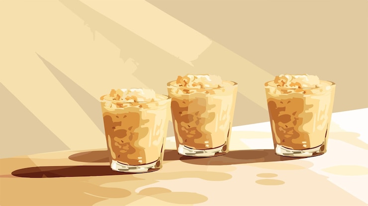 Vector tasty oatmeal in glasses on colorful table vector illustration