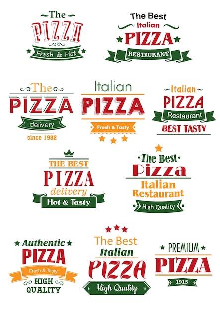 Vector tasty pizza headers and signboards set