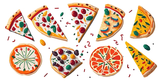 Tasty Pizza Slice with Olives and Shrimps Flat Vector Illustration
