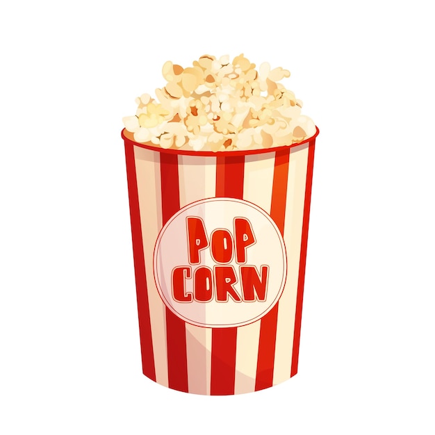 Tasty Popcorn In Striped Red Box Cartoon Vector Illustration