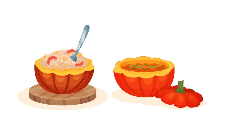 Vector tasty pumpkin porridge rested in squash vector set