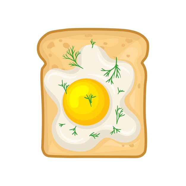 ベクトル 焼いた卵とドリルで美味しいサンドイッチ 美味しいスナック 朝食や昼食の食欲的な食べ物 料理のテーマ カートゥーンスタイルのイラスト 白い背景に隔離されたカラフルなフラットベクトルデザイン