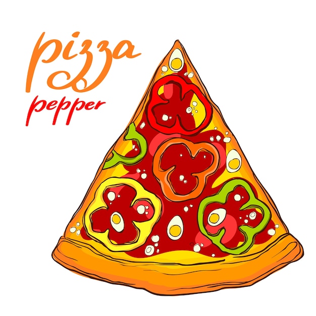 Tasty slice of pepper pizza.