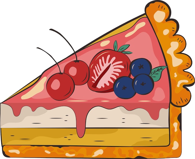 Tasty Strawberry Cake Slice Illustration Graphic Element Art Card