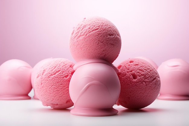 Tasty strawberry icecream balls on light background