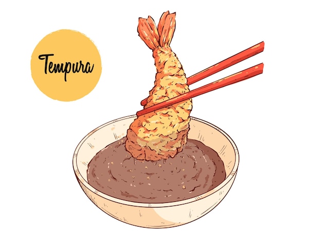 Vettore illustrazione di vettore di cibo giapponese o asiatico gustoso tempura