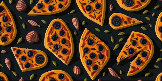 Tasty Tunes Vibrant Pizza Pattern Векторные обои