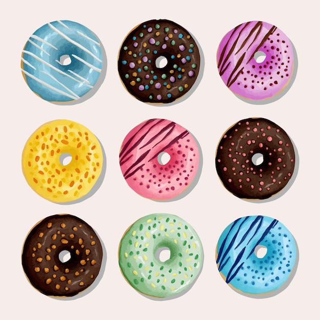 tasty watercolor donuts colection