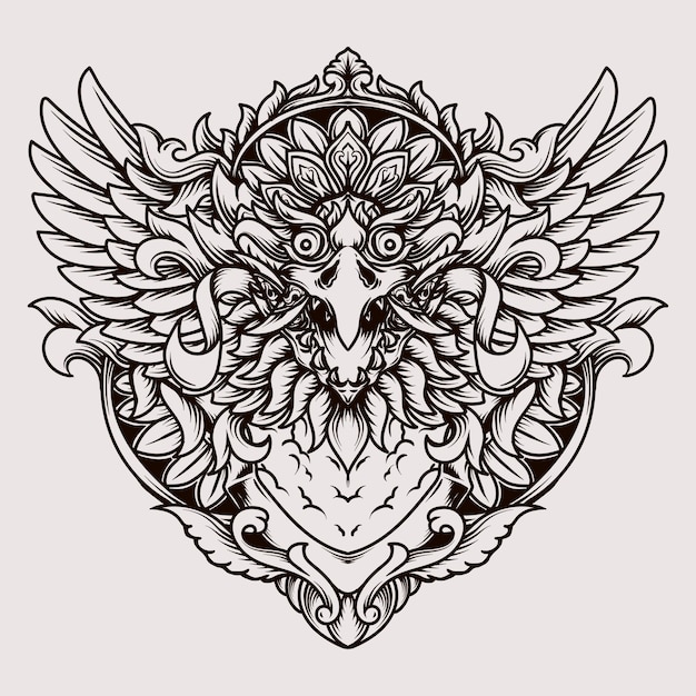 tatoeage en t-shirt ontwerp balinese barong garuda gravure ornament