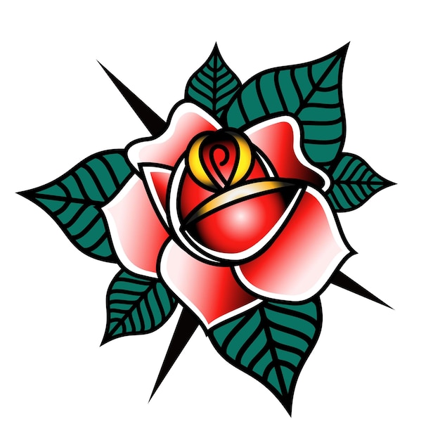 Tatoeage in de stijl van old school Rose met spikes op een witte achtergrond Vectorillustratie