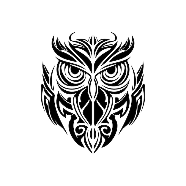 Vector tatoeage met een zwart-witte uil geaccentueerd met polynesische patronen