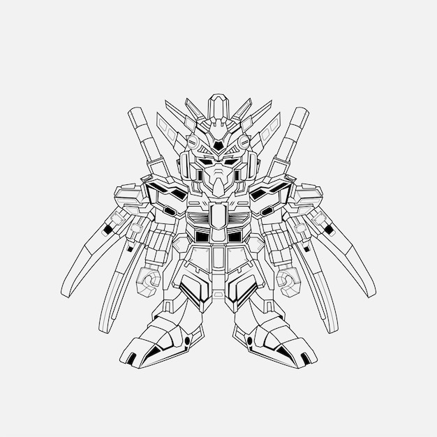 tatoeages zwart-wit Illustratie Vector Japanse Robot Gundam Custom Art