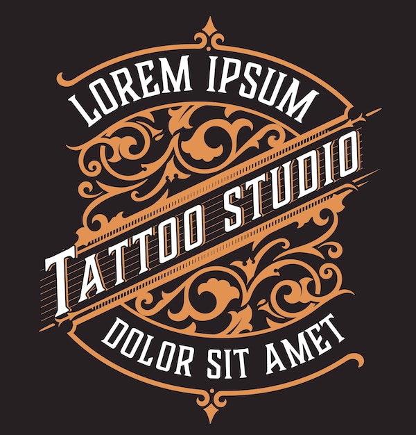 Tatto logo. vintage style with floral ornaments