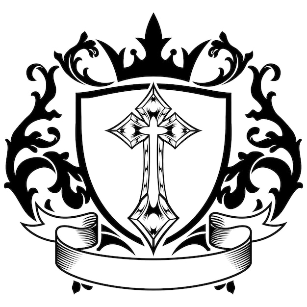 Вектор Татуировка и дизайн футболки черно-белый ручной рисунок специальная иллюстрация логотипа святого креста