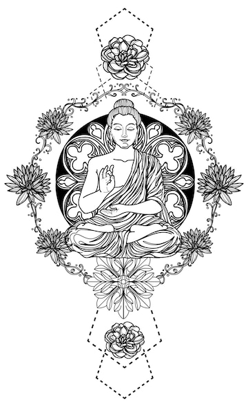 Premium Vector | Tattoo art buddha thai design hand drawing and sketch Premium Vector | Tattoo art buddha thai design hand drawing and sketch