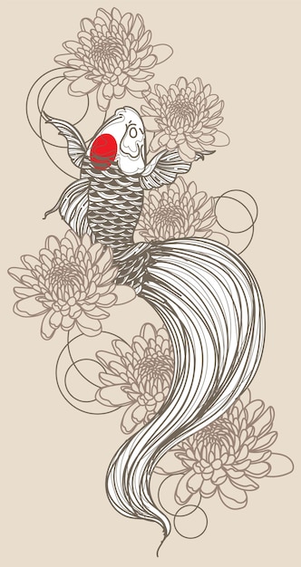 Tattoo art japan fish design hand drawing and sketch