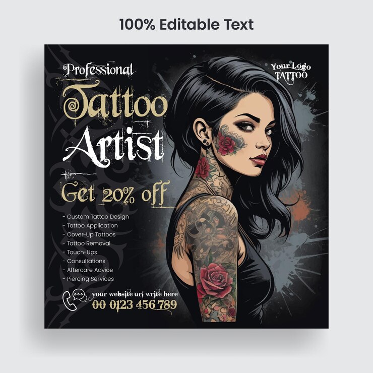 Vector tattoo art shop social media en instagram post banner sjabloon