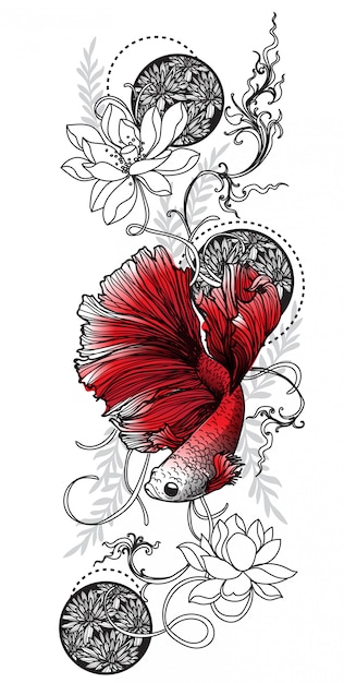 Disegno e schizzo siamesi del pesce di combattimento di arte del tatuaggio