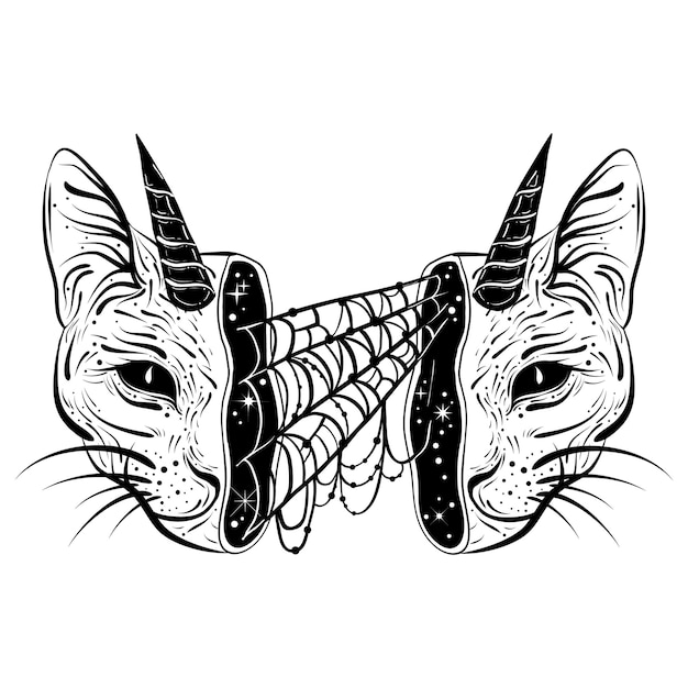 Vector tattoo art style illustration of open skull with spiderweb inside occult gothic witchy vibes