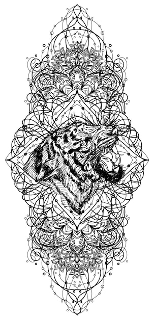 Tattoo art tiger hand drawing and sketch