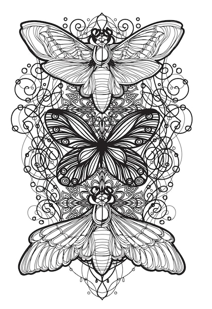 Vector tattoo art vlinder schets zwart en wit