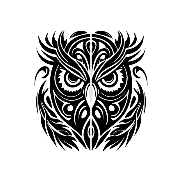 Tattoo of a blackandwhite owl with Polynesian designs