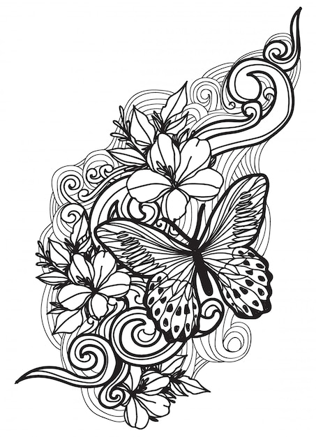 Tattoo butterfly and flower