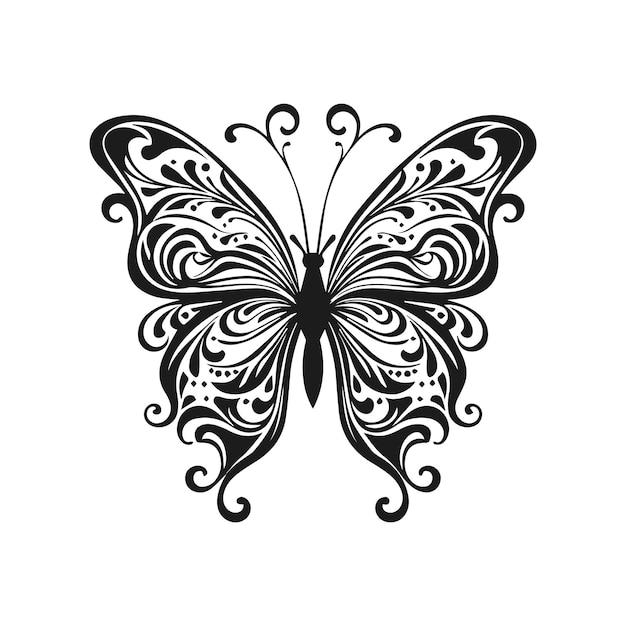 Tattoo butterfly line art tribal black on white background butterfly tattoo isolated on white