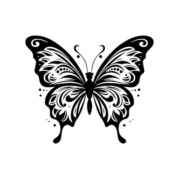 Tattoo butterfly line art tribal black on white background butterfly tattoo isolated on white