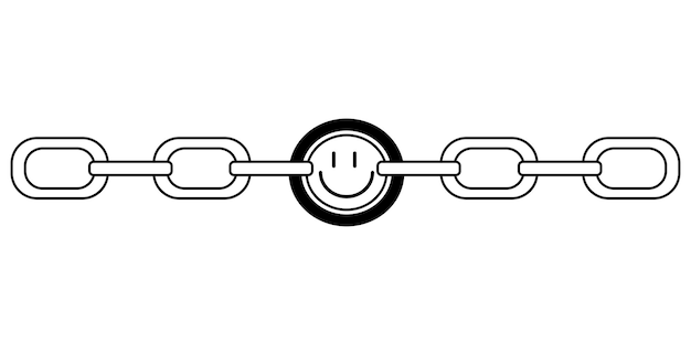 Вектор Тату-цепь с лицом в стиле 90-х 2000-х черно-белая иллюстрация одного объекта