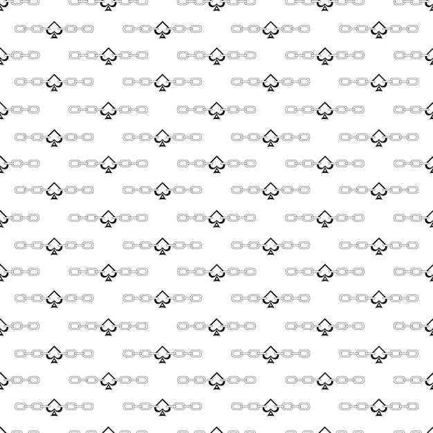 Tattoo chain with spade pattern in the style of the 90s 2000s Black and white seamless pattern illustration