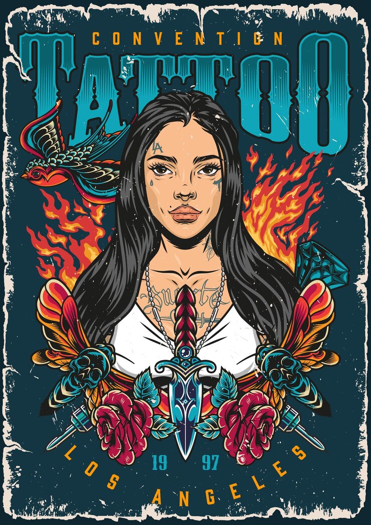 Vector tattoo convention vintage poster colorful