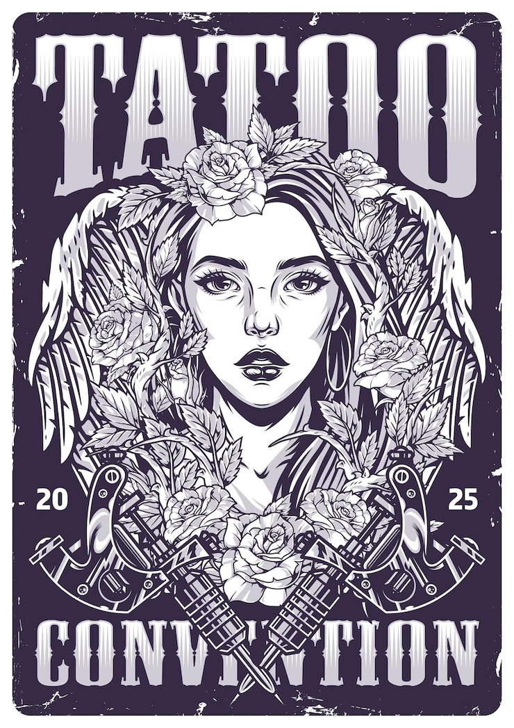 Vector tattoo convention vintage poster monochrome