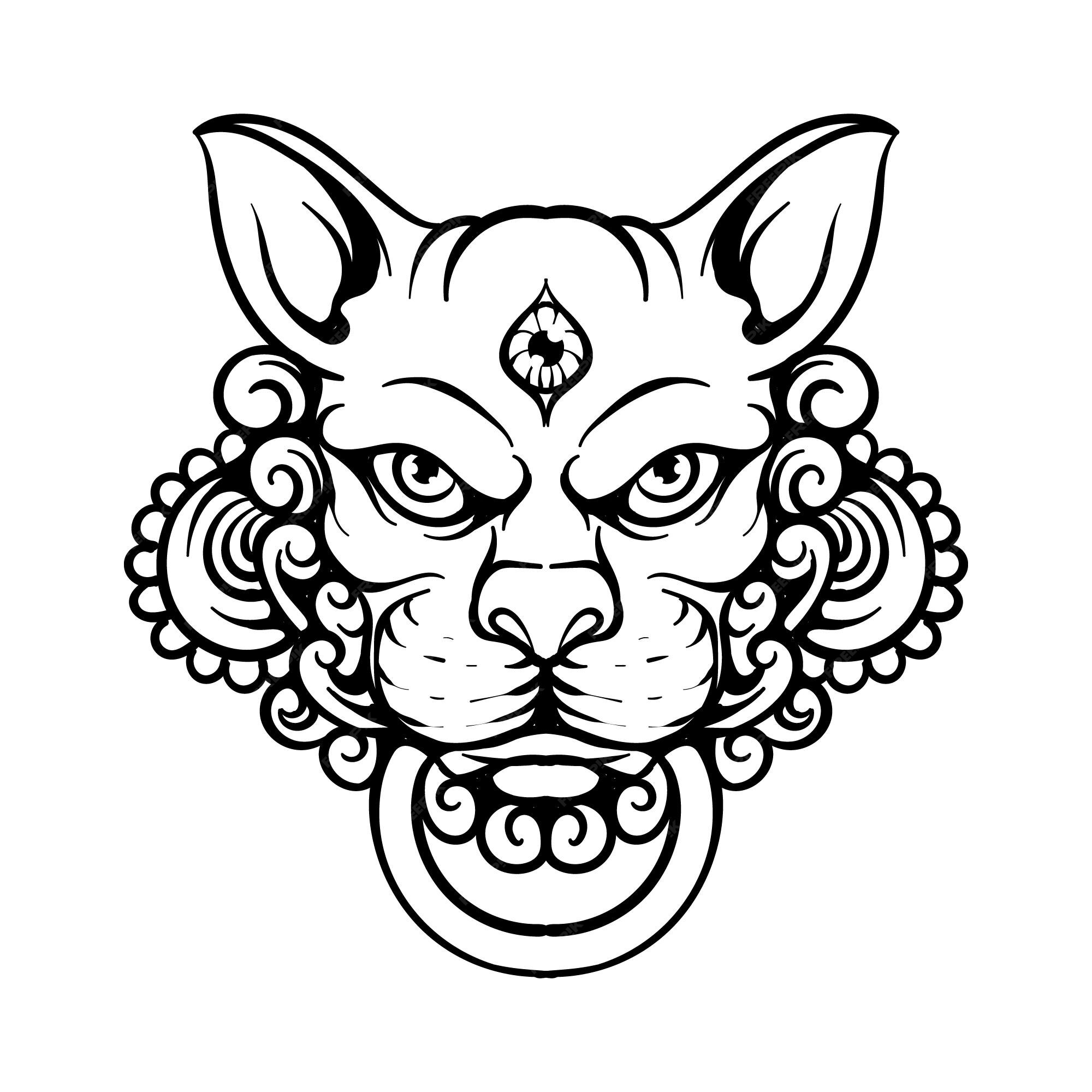 Premium Vector | Tattoo design dog line art black and white Premium Vector | Tattoo design dog line art black and white