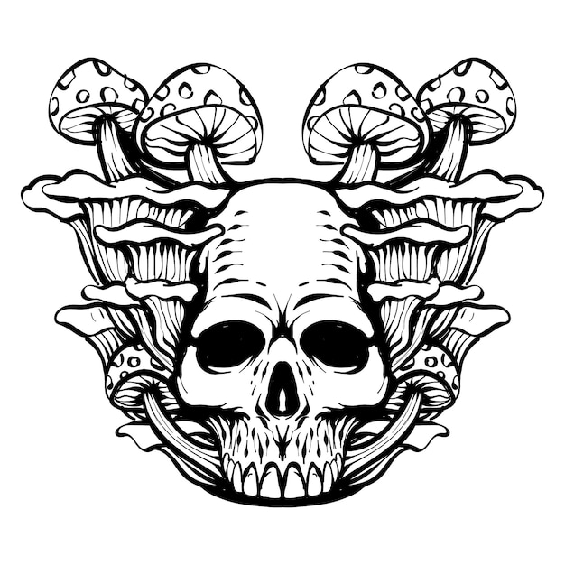 tattoo design skull mushroom black and white