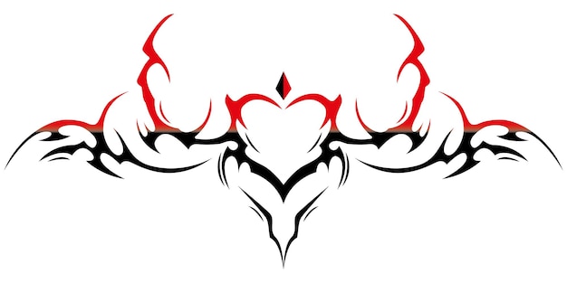 Vector tattoo en t-shirt ontwerp zwart en rood vector speciale fantasy hartvorm voor valentijnsdag