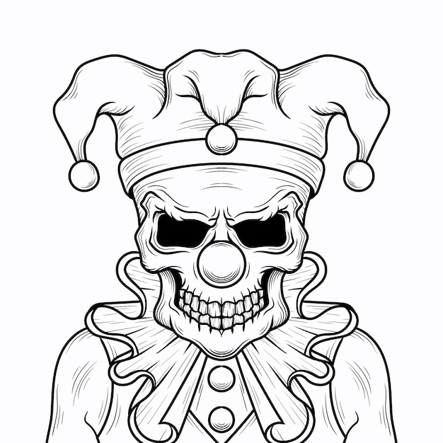 Vector tattoo en t-shirt ontwerp zwart-wit handgetekende clownschedel